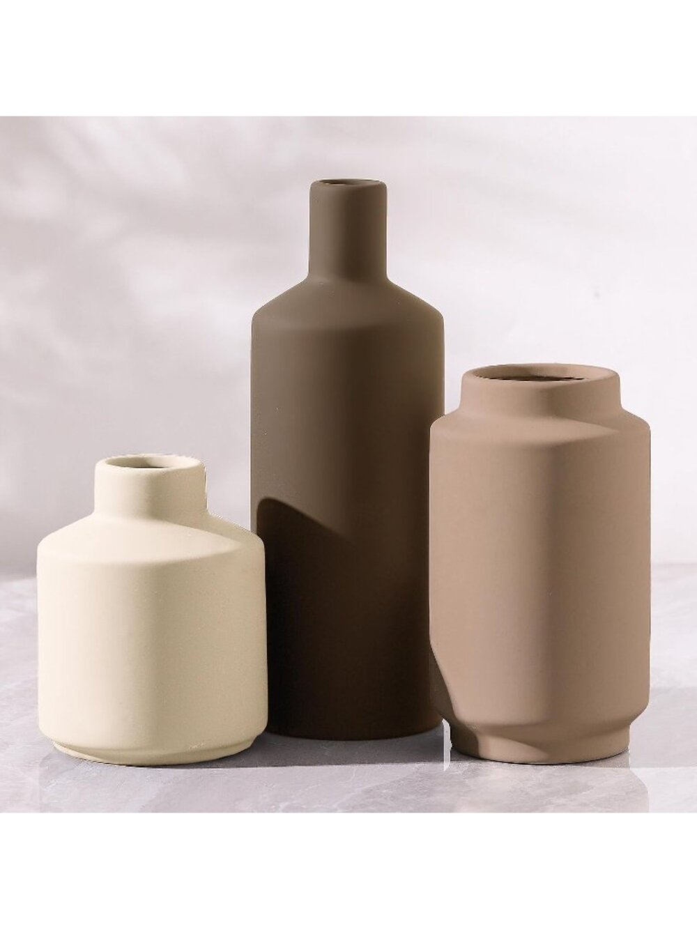 Modern Ceramic Boho Farmhouse Rustic Vase Set of 3 Small Flower Living Room Deco